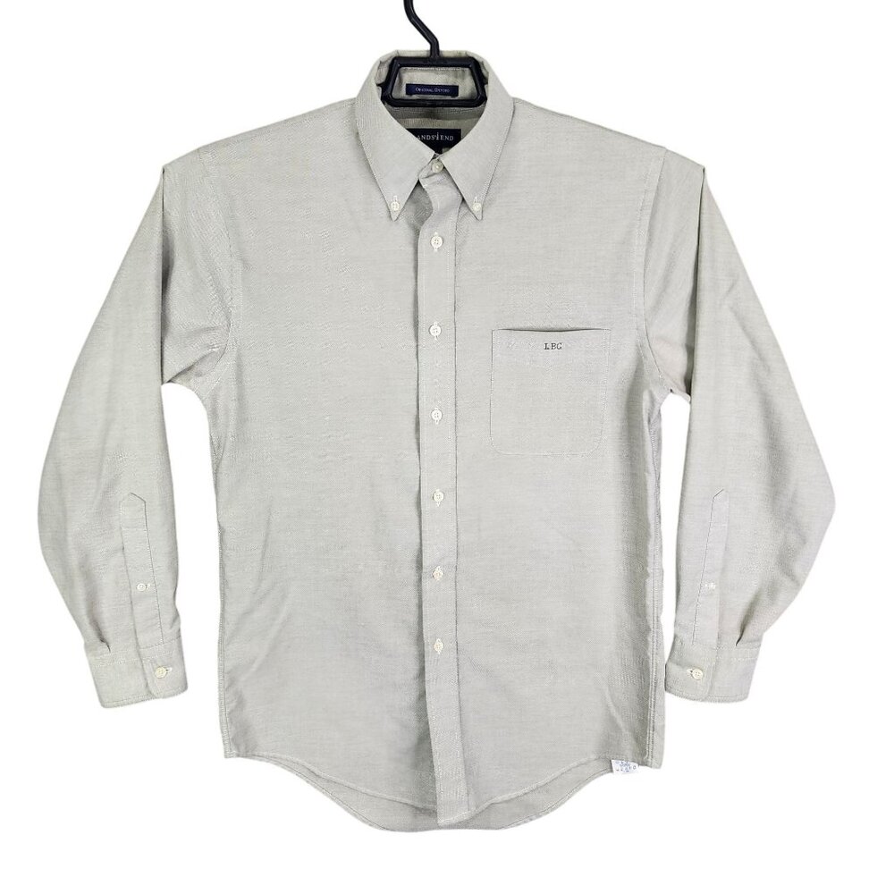 Mens Gray Land's End Original Oxford Shirt Button Down Long Sleeve Size 14.5